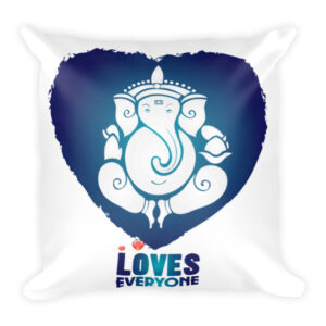 GANESH LOVES EVERYONE BLUE HEART Square Pillow